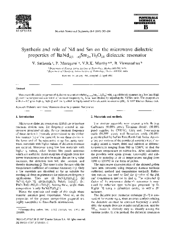 (PDF) Synthesis and role of Nd and Sm on the microwave dielectric ...