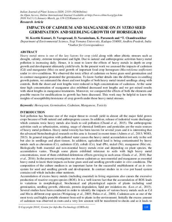 (PDF) IMPACTS OF CADMIUM AND MANGANESE ON IN VITRO SEED GERMINATION AND ...