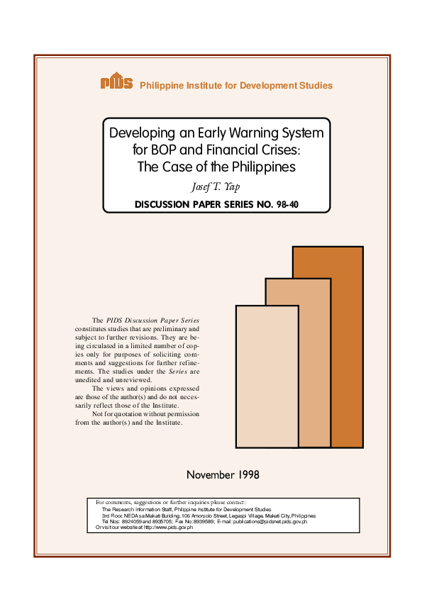 (PDF) Developing an Early Warning System for BOP and Financial Crises ...