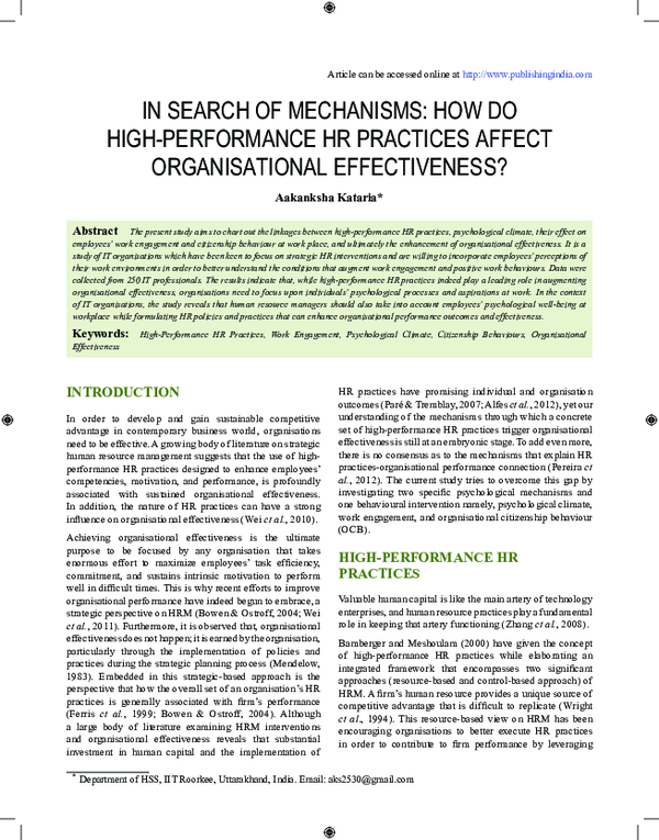 Pdf In Search Of Mechanisms How Do High Performance Hr Practices Pdf In Search Of Mechanisms How Do High Performance Hr Practices