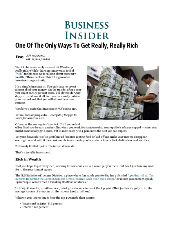Pdf The Only Way To Get Really Rich Business Insider Shahana Tuhin Academia Edu