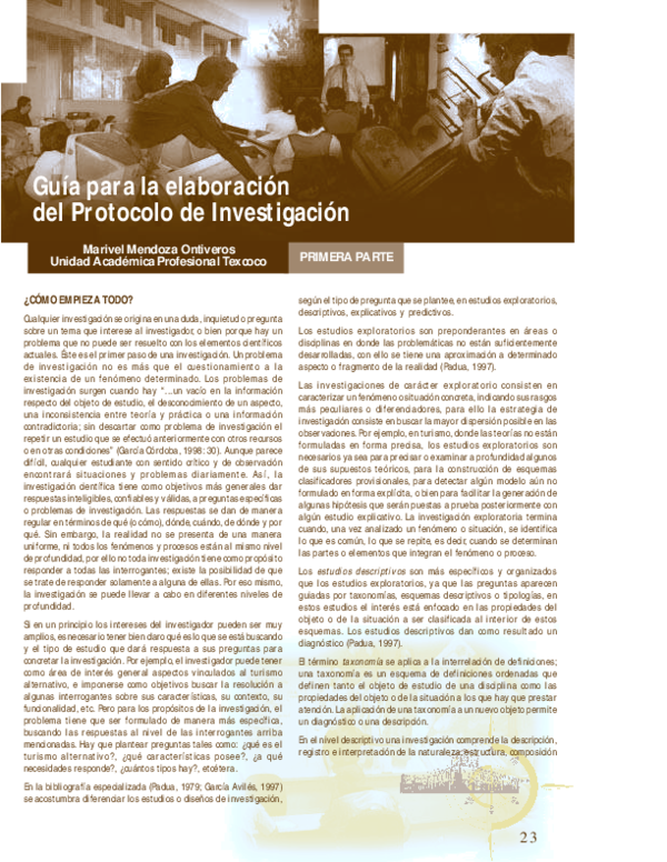 (PDF) Guía para la elaboración del Protocolo de Investigación PRIMERA PARTE