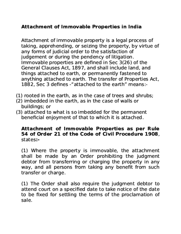 (DOC) Attachment of Immovable Properties( Land, Houses and Building) in
