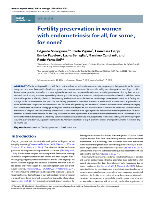 (PDF) Fertility preservation in women with endometriosis: for all, for ...