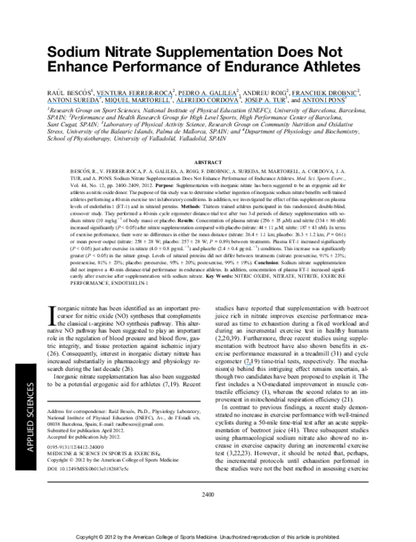 (PDF) Sodium Nitrate Supplementation Does Not Enhance Performance of