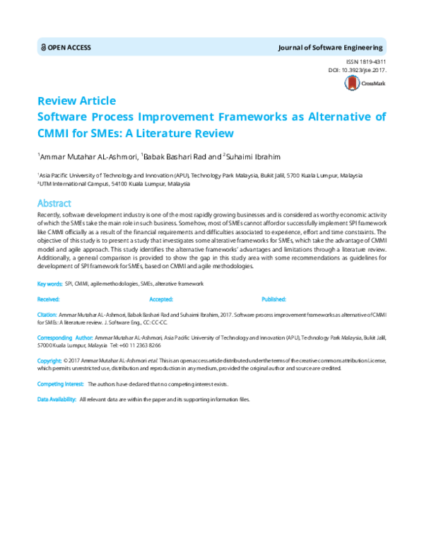 (PDF) Software Process Improvement Frameworks as Alternative of CMMI ...