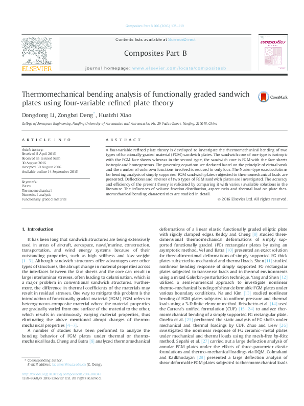(PDF) Thermomechanical bending analysis of functionally graded sandwich ...