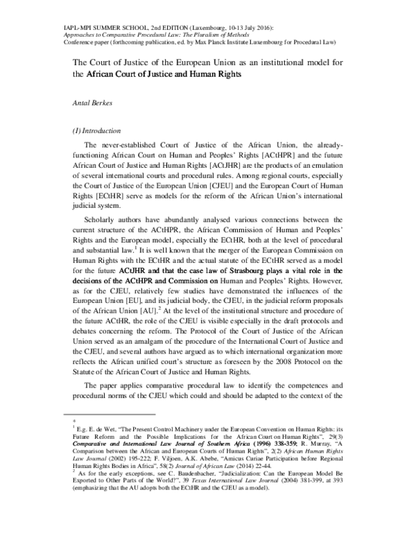 (PDF) The Court of Justice of the European Union as an institutional ...