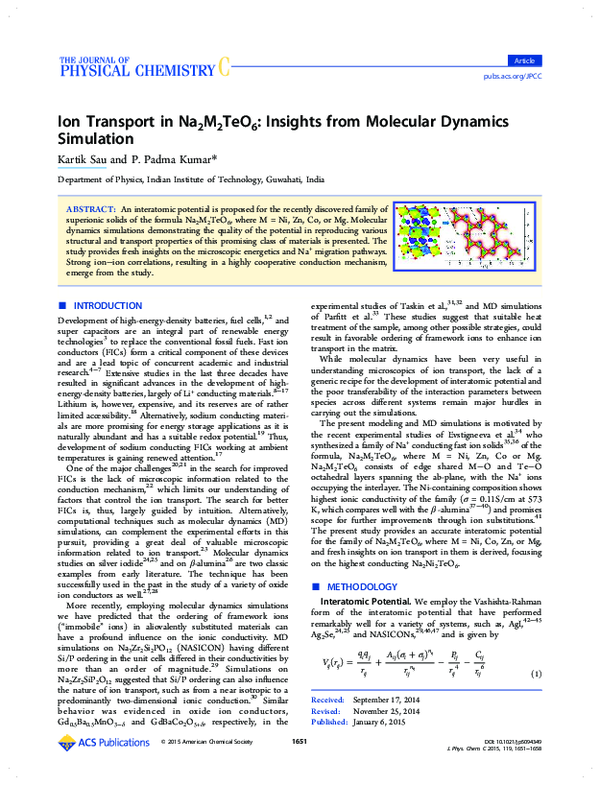 (PDF) Ion Transport in Na 2 M 2 TeO 6 : Insights from Molecular ...