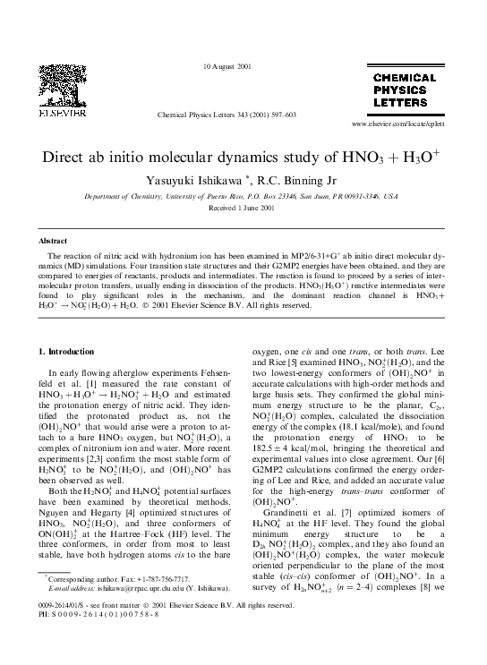 (PDF) Direct ab initio molecular dynamics study of HNO3+H3O+