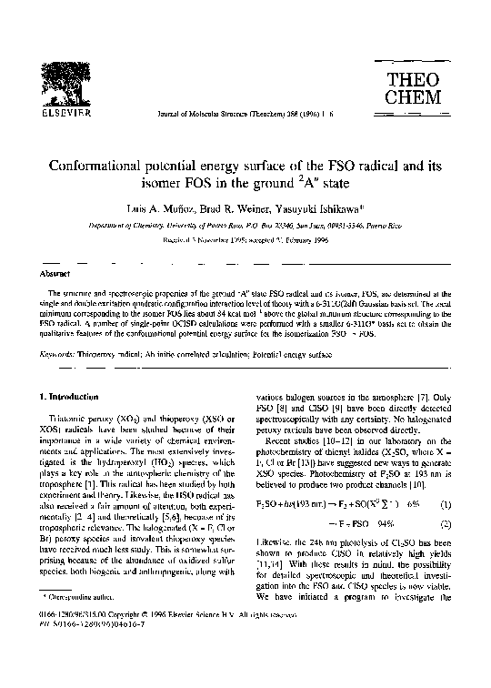 (PDF) Conformational potential energy surface of the FSO radical and ...