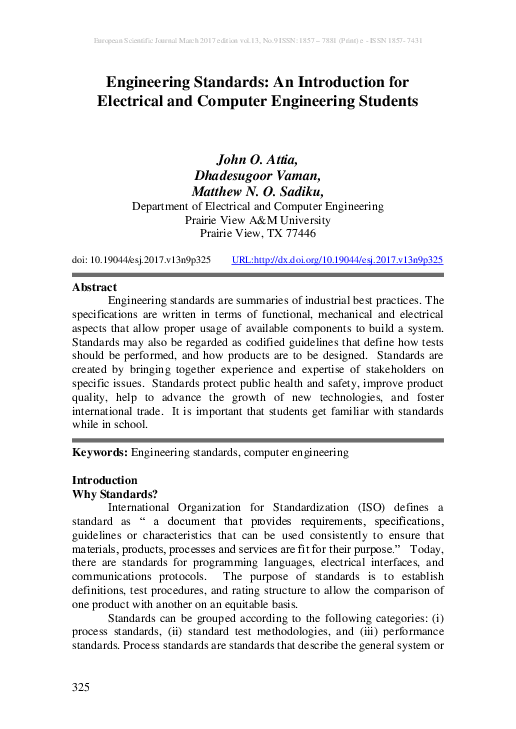 Pdf Engineering Standards An Introduction For Electrical And Computer Engineering Students Pdf Engineering Standards An Introduction For Electrical And Computer Engineering Students
