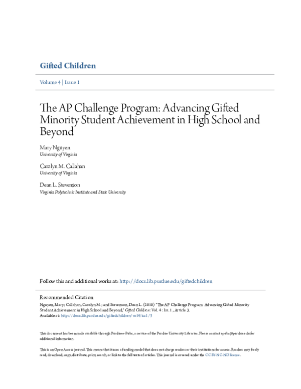 (PDF) The AP Challenge Program: Advancing Gifted Minority Student ...