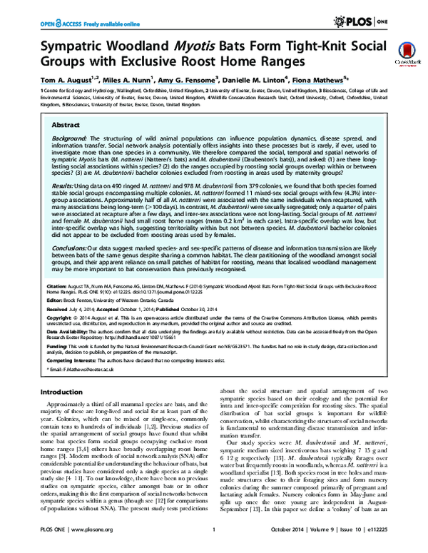 (PDF) Sympatric Woodland Myotis Bats Form TightKnit Social Groups with