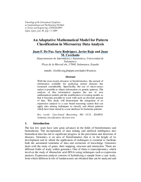 (PDF) An Adaptative Mathematical Model for Pattern Classification in ...