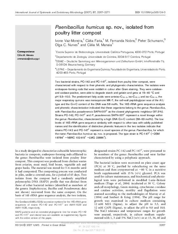 (PDF) Paenibacillus humicus sp. nov., isolated from poultry litter compost