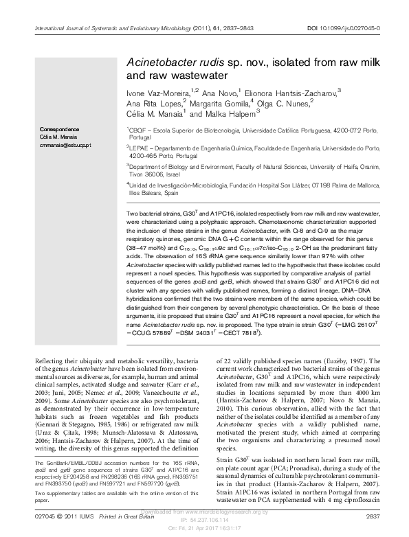 (PDF) Acinetobacter rudis sp. nov., isolated from raw milk and raw ...
