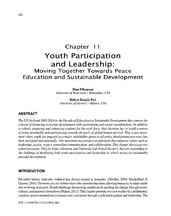(PDF) Youth participation and leadership: Moving together towards peace ...
