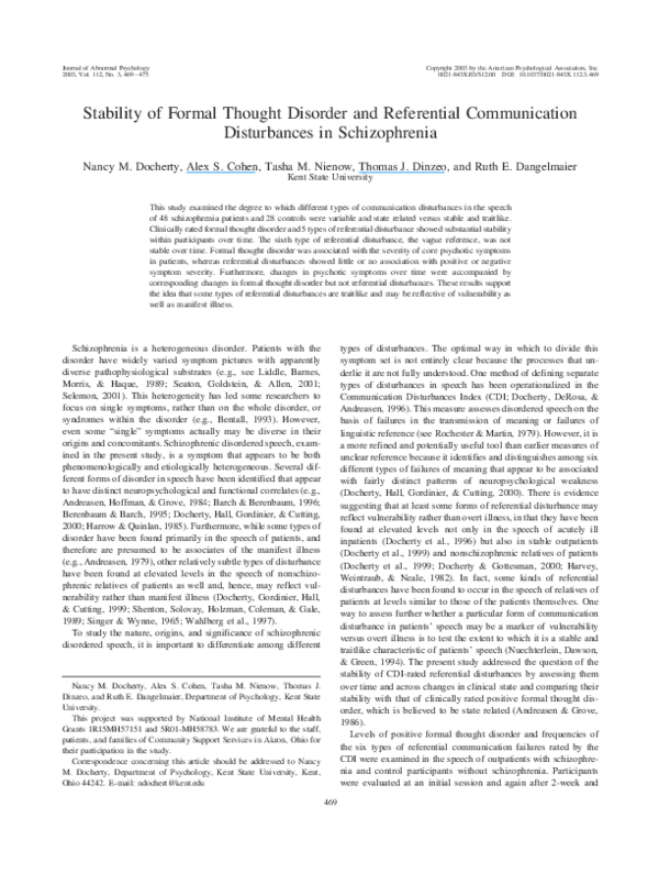 (PDF) Stability of formal thought disorder and referential ...