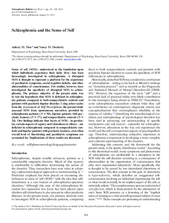 (PDF) Schizophrenia and the Sense of Self