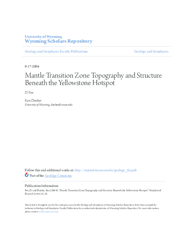 (PDF) Mantle transition zone topography and structure beneath the ...