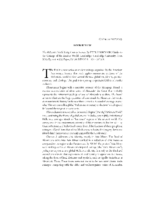 (PDF) The Hellenistic World. Using Coins as Sources by Peter Thonemann