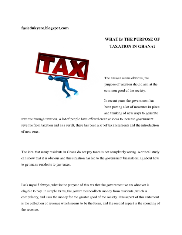 (DOC) WHAT IS THE PURPOSE OF TAXATION IN GHANA Frank Morrison
