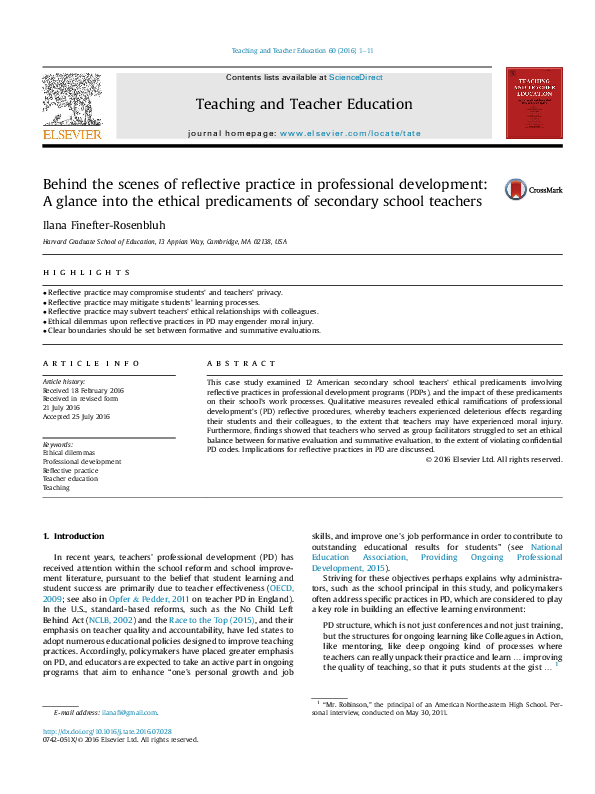 (PDF) Behind the scenes of reflective practice in professional ...