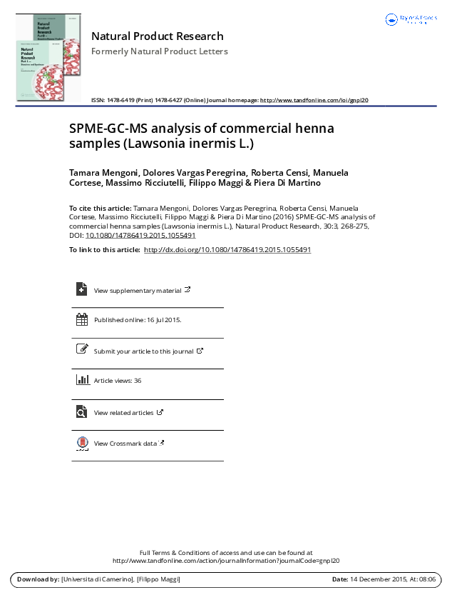 (PDF) Natural Product Research SPME-GC-MS analysis of commercial henna ...
