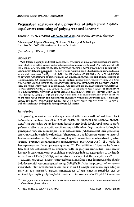(PDF) Preparation and co-catalytic properties of amphiphilic diblock ...