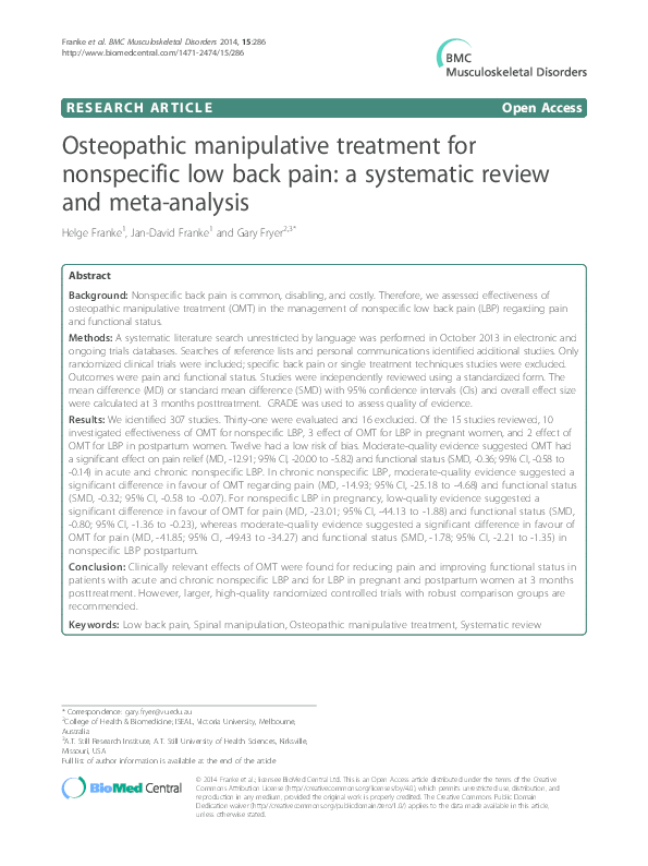 (PDF) Osteopathic manipulative treatment for nonspecific low back pain