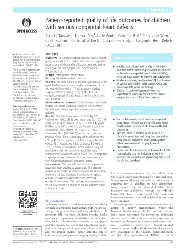 (PDF) Patient-reported quality of life outcomes for children with ...