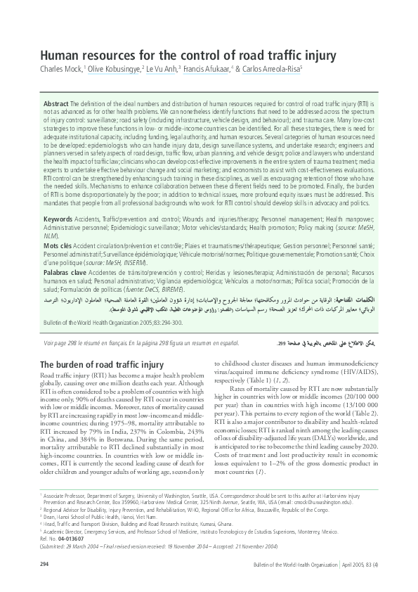 (PDF) Human resources for the control of road traffic injury