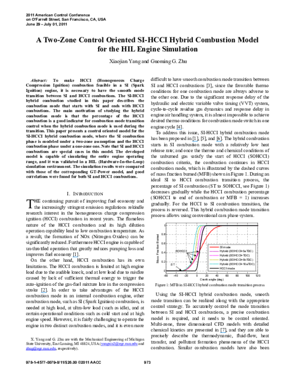 (PDF) A two-zone control oriented SI-HCCI hybrid combustion model for ...
