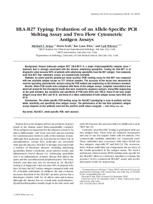 (PDF) HLA-B27 typing: Evaluation of an allele-specific PCR melting ...