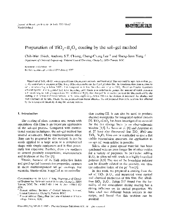 (PDF) Preparation of TiO2B2O3 coating by the sol-gel method