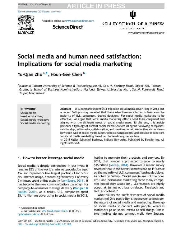 (PDF) Social media and human need satisfaction: Implications for social ...