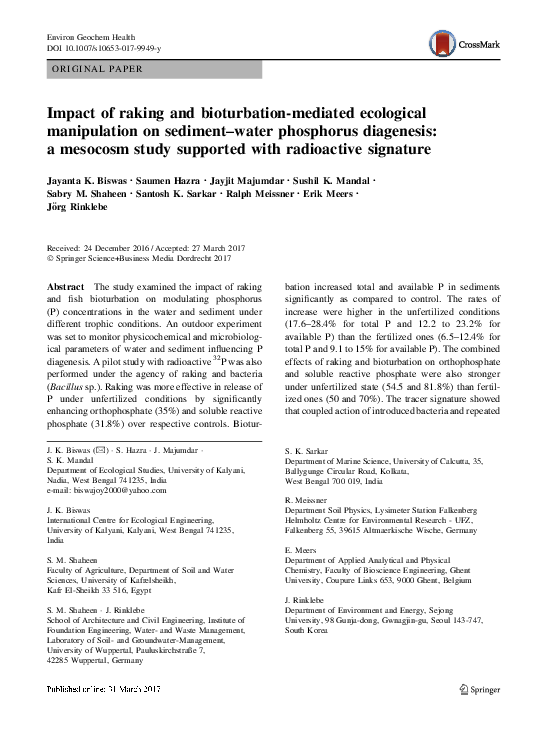 (PDF) Impact of raking and bioturbation-mediated ecological ...