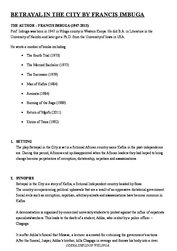 Betrayal in the city essay example picture