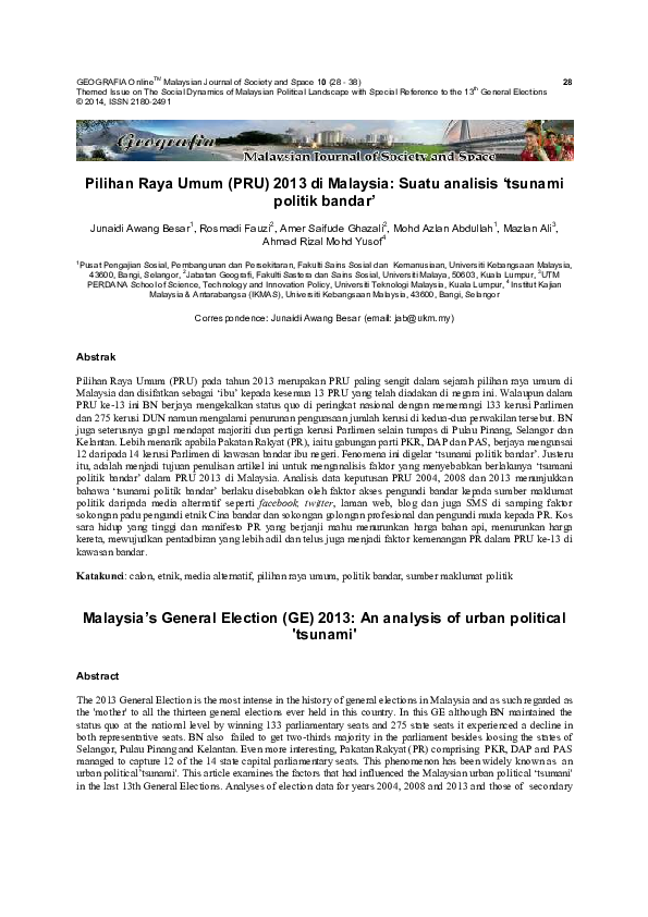 Pdf Pilihan Raya Umum Pru 2013 Di Malaysia Suatu Analisis Tsunami Politik Bandar Marry Biscuit Academia Edu