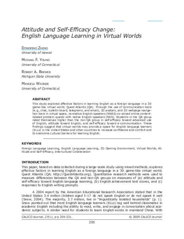 (PDF) Attitude and Self-Efficacy Change: English Language Learning in ...
