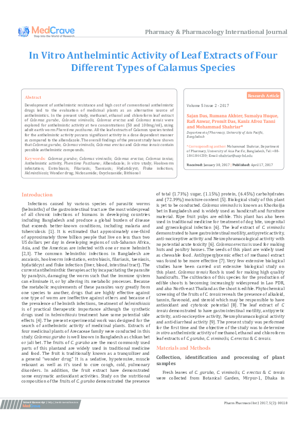 (PDF) In Vitro Anthelmintic Activity of Leaf Extracts of Four Different ...