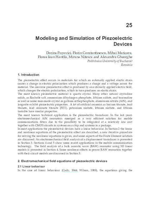 (PDF) Modeling and Simulation of Piezoelectric Devices
