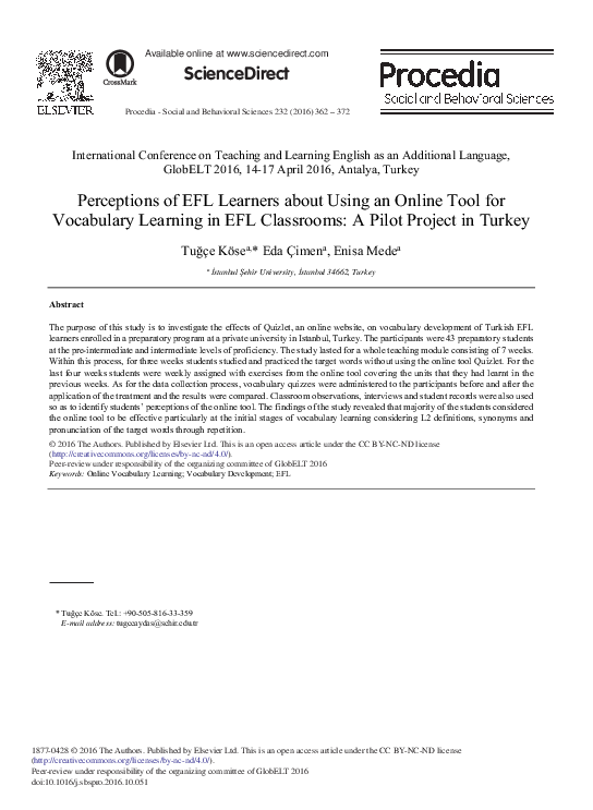Pdf Perceptions Of Efl Learners About Using An Online Tool For Pdf Perceptions Of Efl Learners About Using An Online Tool For