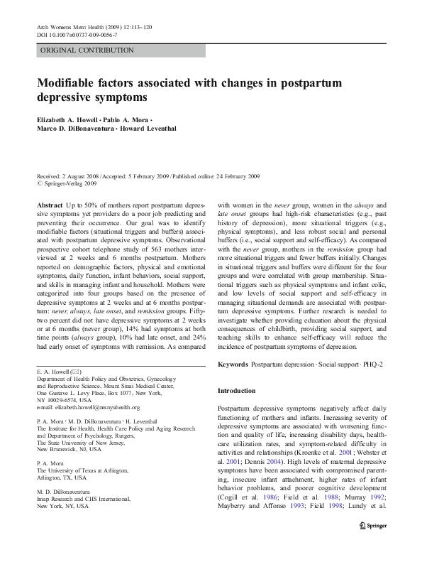 (PDF) Modifiable factors associated with changes in postpartum ...