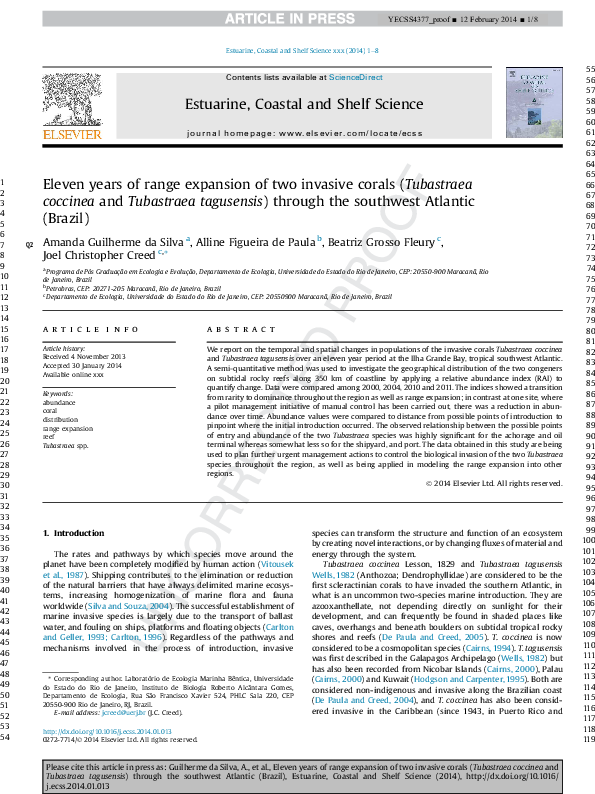 (PDF) Eleven years of range expansion of two invasive corals