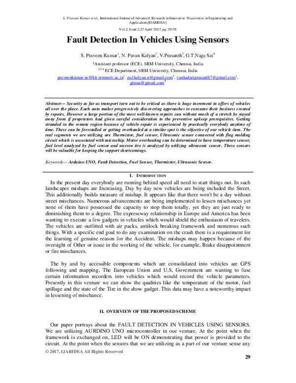 (PDF) Fault Detection In Vehicles Using Sensors