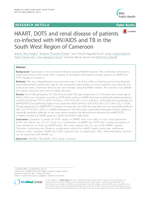 (PDF) HAART, DOTS and renal disease of patients co-infected with HIV ...