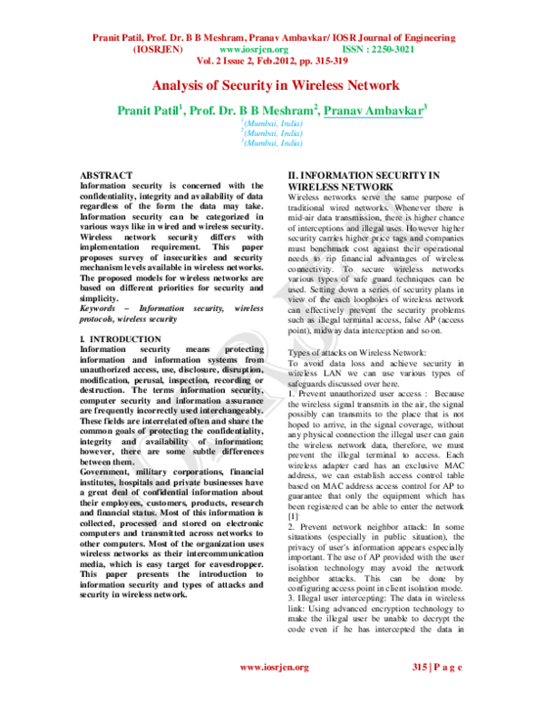 (PDF) Analysis of Security in Wireless Network