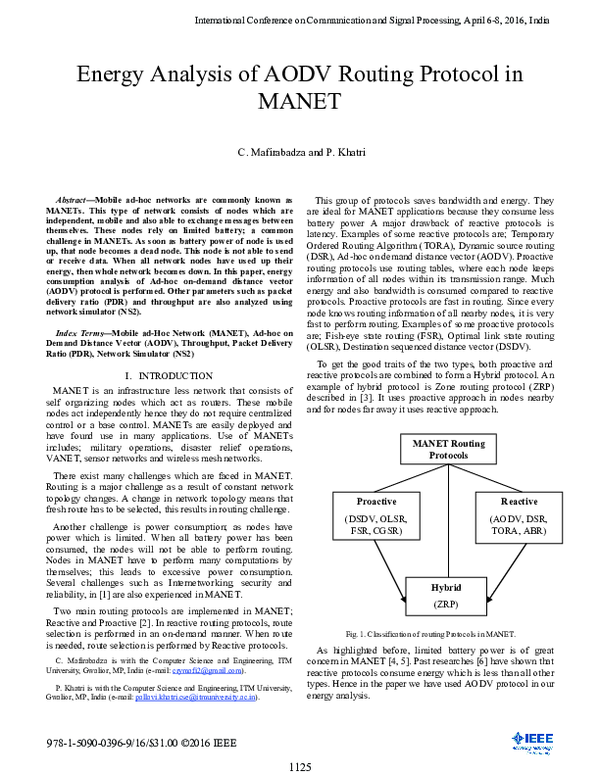 (PDF) Energy analysis of aodv routing protocol in manet